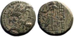 Ancient Coins - Seleicis & Pieria, Antiocheia AE18 Hd. of Zeus / Zeus enthroned, holds Nike