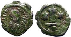 Ancient Coins - Justin I & Justinian I AE20 Decanummium.  Constantinople