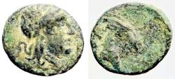Ancient Coins - Aeolis, Aigai, AE9 Laureate head of Apollo right / Head of goat right