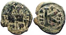 Ancient Coins - Justin II & Sophia AE23 half follis. Nicomedia year 8