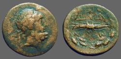 Ancient Coins - Phrygia, Abbaitis AE19 Laureate head of Zeus / Thunderbolt in wreath 