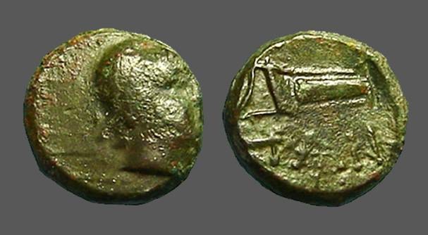 Ancient Coins - Pantikapaion. Tauric Chersonessos. AE12  Male Hd. / Bow in quiver PAN 
