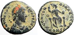 Ancient Coins - Theodosius I AE17 Constantinopolis seated. Constantinople