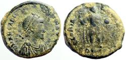 Ancient Coins - Arcadius AE21 Follis. Arcadius stg. w. labarum & globe.