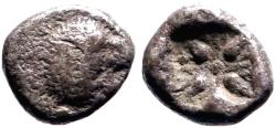 Ancient Coins - Ionia, Miletos. AR9 Diobol Lion / Star in incuse square