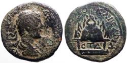 Ancient Coins - Severus Alexander AE25 Cappadocia, Caesarea. Mount Argaeus placed on inscribed tablet