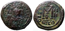 Ancient Coins - Maurice Tiberius AE28 Follis.  year 4. Nikomedia