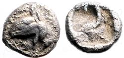 Ancient Coins - Ionia, Phokaia AR5 Hemitetartemorion. Griffin / Incuse