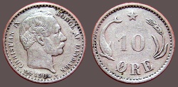 World Coins - Denmark. 1904. 10 Ore Christian IX / Dolphin & Grain Ear