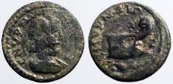 Ancient Coins - Ionia, Smyrna AE14 Pseudo-autonomous.  Serapis / Galley Prow, dolphin