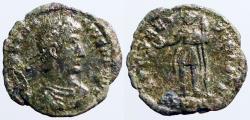 Ancient Coins - Constantius II AE3 Emperor stg w. inverted spear