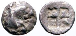 Ancient Coins - Ionia, Teos AR6 Tetartemorion.  Griffin Head / Incuse