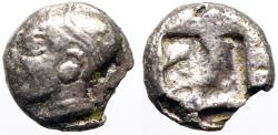 Ancient Coins - Ionia, Phokaia. AR9.5 Diobol. Athena / quadripartite incuse