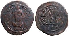 Ancient Coins - Maurice Tiberius AE27 Follis. Constantinople, year 15
