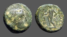 Ancient Coins - Antiochus III AE12 Hd of Apollo / Apollo standing left, holds arrow and bow.