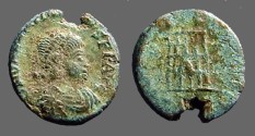 Ancient Coins - Valentinian II AE4 Nummus.  Campgate, Thessalonica. 