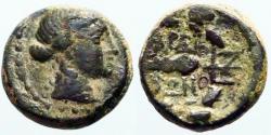 Ancient Coins - Lydia, Sardes, AE15 Apollo / Club within oak wreath