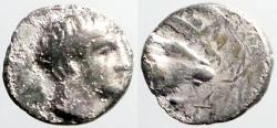 Ancient Coins - Troas, Kebren AR7 Obol. Apollo / Ram
