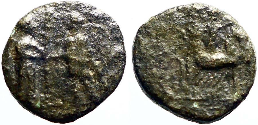 Ancient Coins - Aeolis, Kyme AE17 Artemis & Kyme / Apollo & Kyme in quadriga