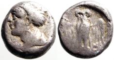 Ancient Coins - Pontos, Amisos AR15 Drachm. Hera / Owl with spread wings