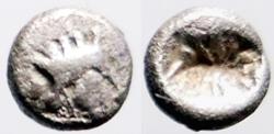 Ancient Coins - Cilicia, Uncertain AR5 Tetartemorion.  Crowned head of Persian king