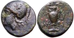 Ancient Coins - Aeolis, Myrina AE10 Athena / Amphora