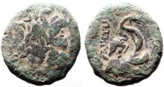 Ancient Coins - Mysia, Pergamon AE21 Asklepios / Serpent coiled on omphalos.  Owl