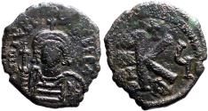 Ancient Coins - Maurice Tiberius AE22 half follis. Nikomedia year 5