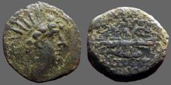 Ancient Coins - Seleukid Antiochos VI AE20.  Filleted thunderbolt