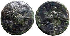 Ancient Coins - Caria, Iasos AE19 Apollo / Hermias swimming w. dolphin