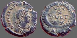 Ancient Coins - Valentinian II AE4 Vows in wreath.  VOT/X/MVLT/XX.  Antioch