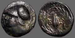 Ancient Coins - Aeolis, Elaia  AE16 Athena / Grain seed in wreath