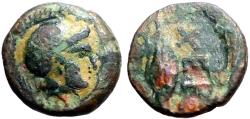 Ancient Coins - Thrace, Chersonesos AE11 helmeted Athena / Barley grain