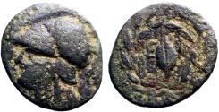 Ancient Coins - Aeolis, Elaia  AE16 Athena / Grain seed in wreath