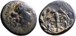 Ancient Coins - Lydia, Sardes AE16 Apollo / Club within oak wreath