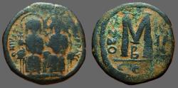 Ancient Coins - Justin II & Sophia AE25 Follis.  Constantinople.  year II