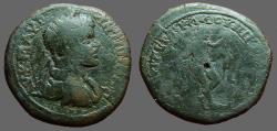 Ancient Coins - Caracalla AE26 Nikopolis ad Istrum.  Apollo leaning on military trophy