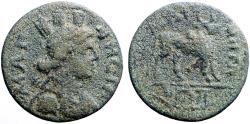 Ancient Coins - Lydia, Magnesia ad Sipylos AE22 Turreted Tyche / Bull standing rt