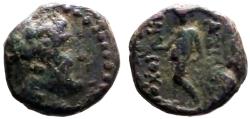 Ancient Coins - Antiochos III AE12 Apollo / Apollo testing arrow