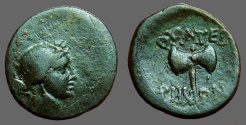 Ancient Coins - Lydia, Thyateira AE16 Apollo / Double headed Axe