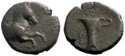 Ancient Coins - Aeolis, Kyme AE17 forepart Horse / Vase