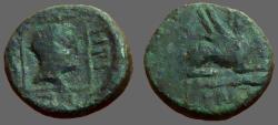 Ancient Coins - Abdera, Thrace AE14 Hd in sqaure / Griffin seated rt 
