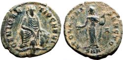 Ancient Coins - Maximinus II AE18 Quarter Nummus. Antioch.  Tyche & River God Orontes / Apollo w. lyre
