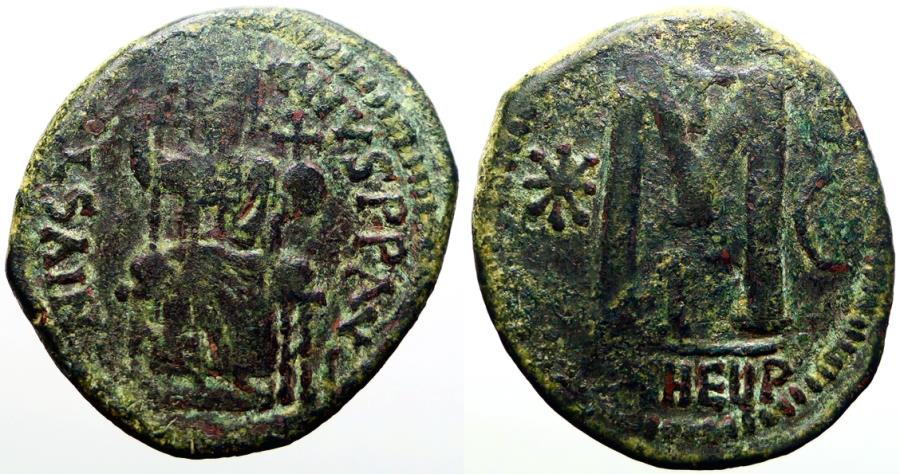 Ancient Coins - Justinian I AE33 Throne Follis.  Antioch  gamma oficina