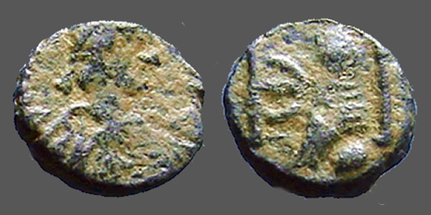 Ancient Coins - Justin I AE pentanummium, Tyche on Antioch seated in shrine 