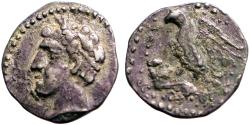 Ancient Coins - Cilicia Obol AR10 Triptolemus  / Eagle on lion