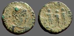 Ancient Coins - Honorius AE3 (14mm) 3 Emperors. Antioch, Turkey   Theodosius II, Aracadius, Honorius stg.   