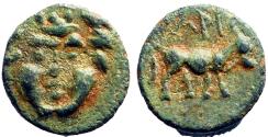 Ancient Coins - Ionia, Phygela, Æ8 Head of Artemis Munychia facing  /  Bull stg right