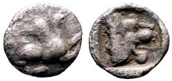 Ancient Coins - Troas, Assos(?) AR6 Tetartemorion.  Griffin / head of roaring Lion