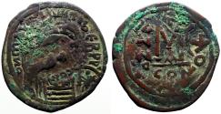 Ancient Coins - Maurice Tiberius AE31 Follis  Constantinople . overstruck by Heraclius